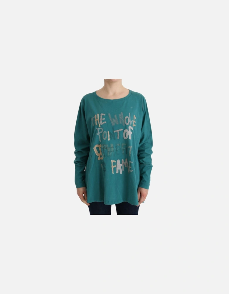 Long Sleeve Casual Tee Graffiti Print Women - Green Sweaters