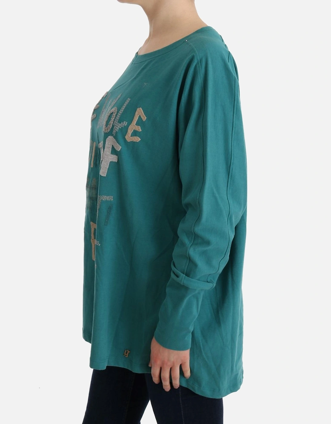 Long Sleeve Casual Tee Graffiti Print Women - Green Sweaters