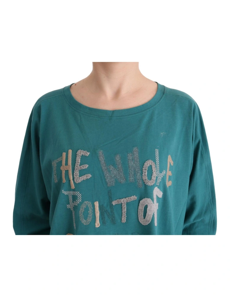 Long Sleeve Casual Tee Graffiti Print Women - Green Sweaters
