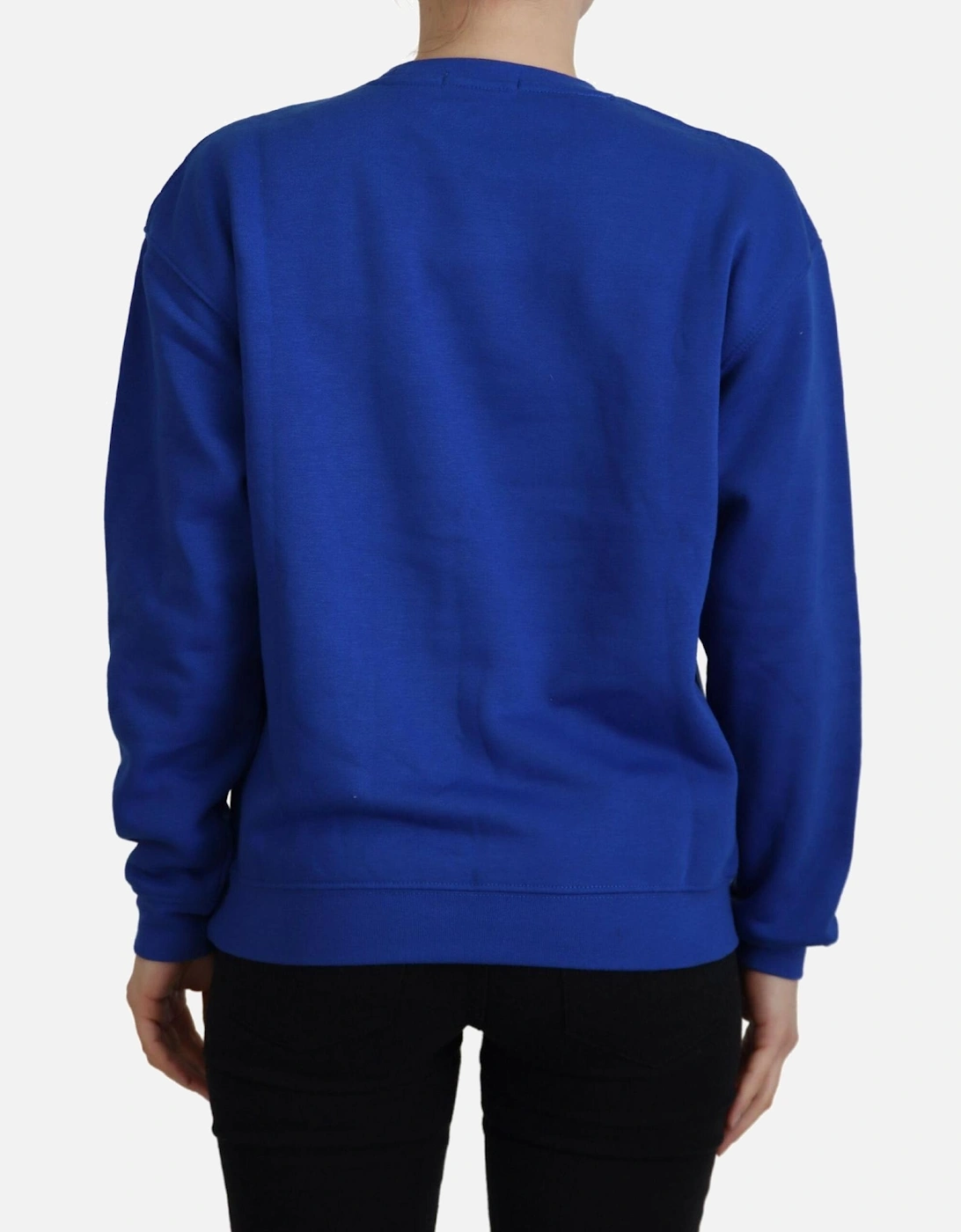 Blue Crew Neck Sweatshirt Relaxed Fit Women Sweaters
