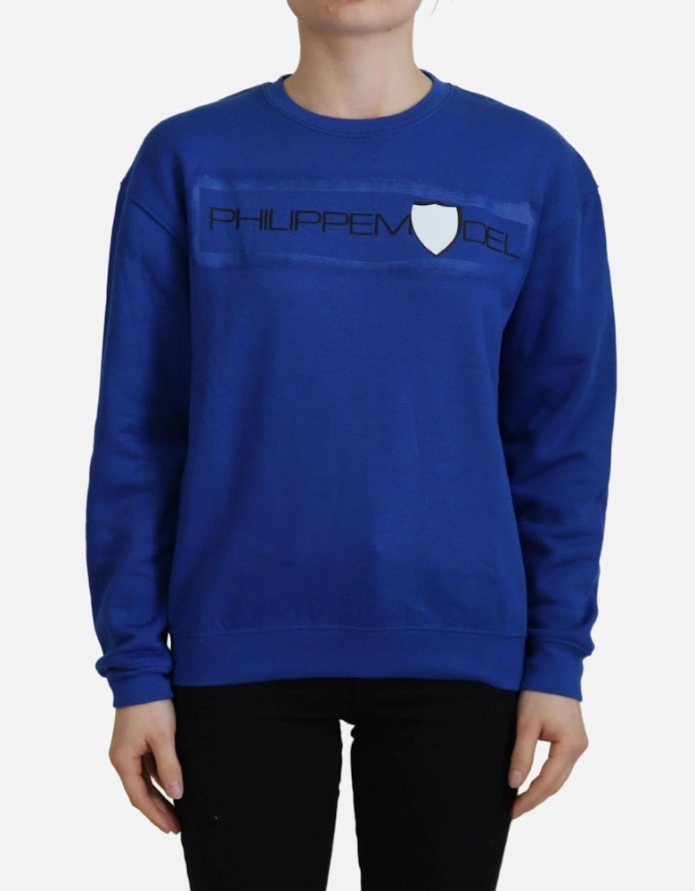 Blue Crew Neck Sweatshirt Relaxed Fit Women Sweaters