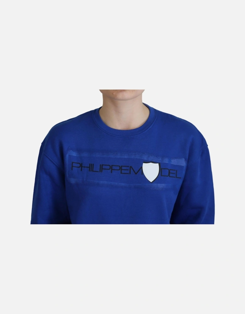 Blue Crew Neck Sweatshirt Relaxed Fit Women Sweaters