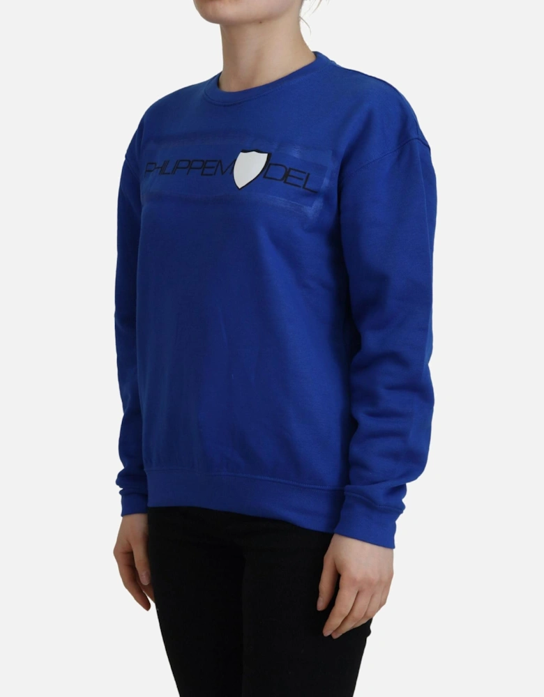 Blue Crew Neck Sweatshirt Relaxed Fit Women Sweaters