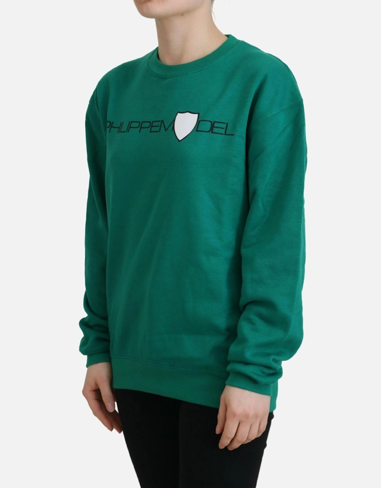 Crew Neck Sweatshirt Shield Logo Women - Green Sweaters