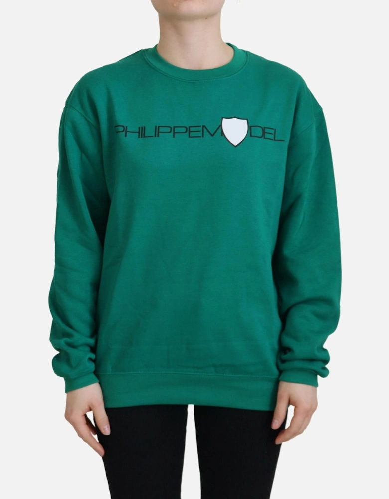 Crew Neck Sweatshirt Shield Logo Women - Green Sweaters