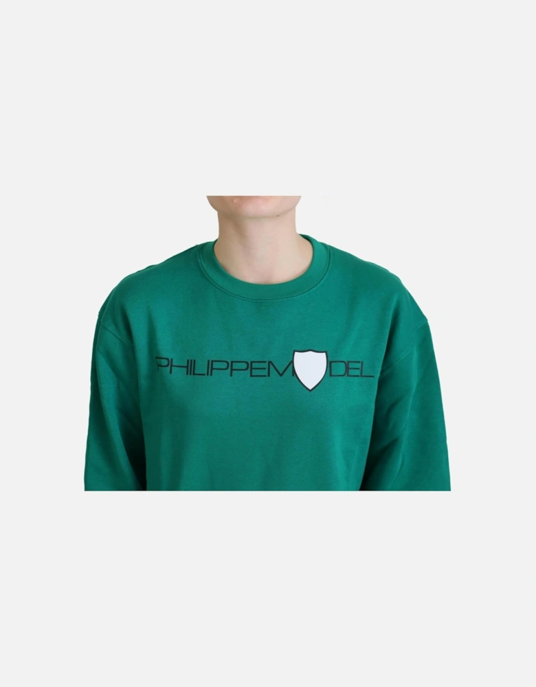 Crew Neck Sweatshirt Shield Logo Women - Green Sweaters