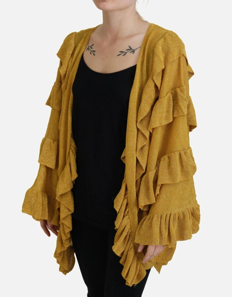 Mustard Yellow Ruffled Cardigan TSH84017 Women - Gold Sweaters