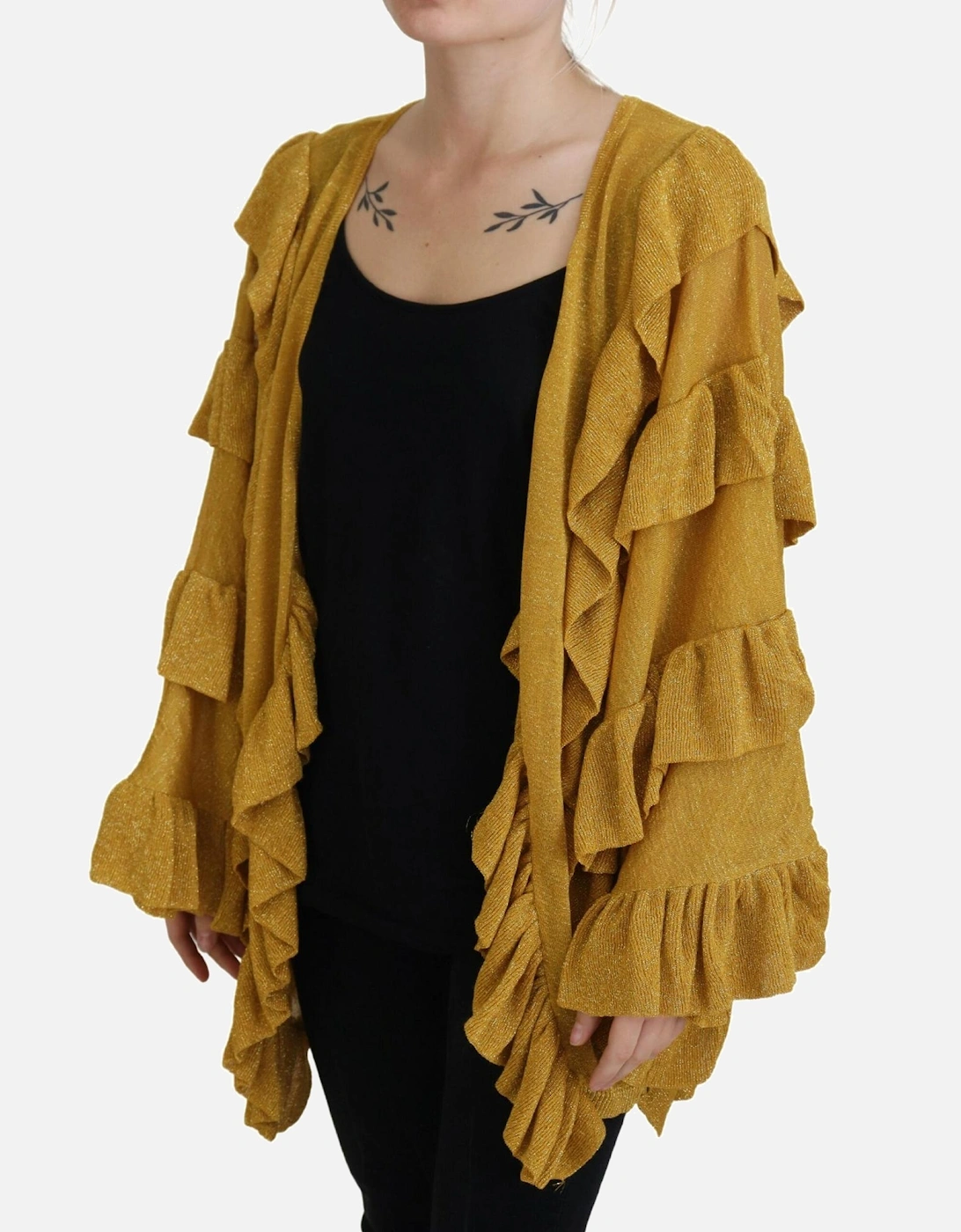 Mustard Yellow Ruffled Cardigan TSH84017 Women - Gold Sweaters