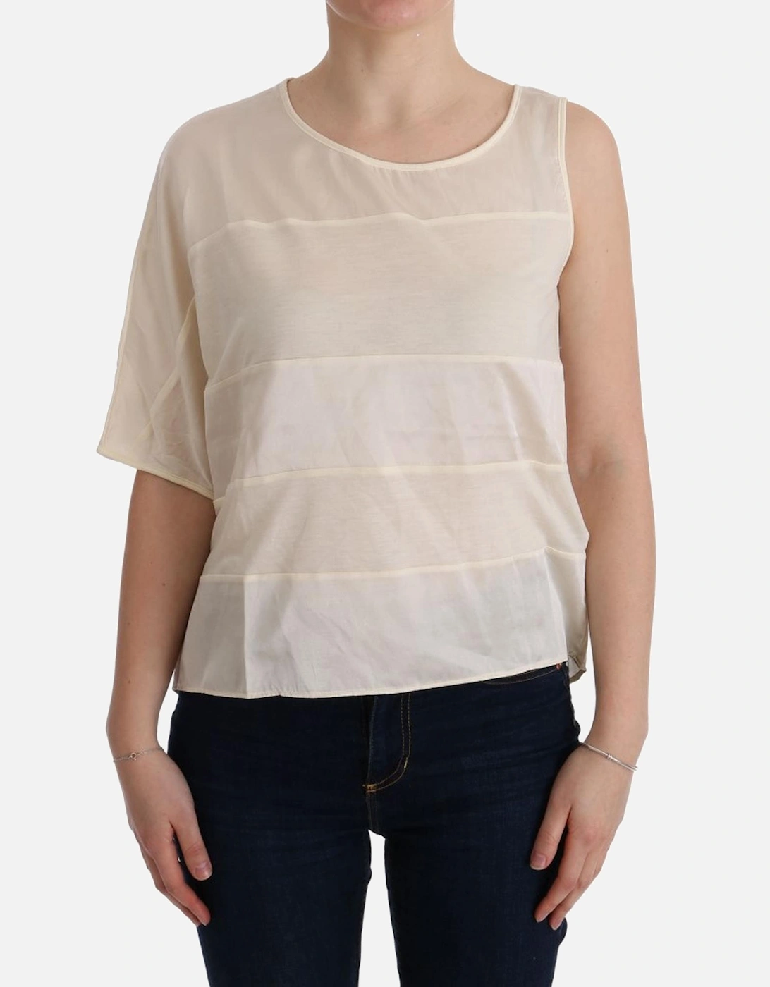 OneShoulder Short Sleeve Blouse Women - Beige T-Shirts, 7 of 6