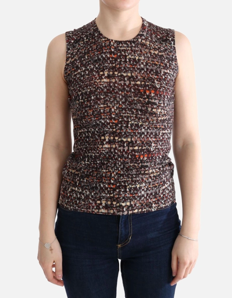 Multicolor Sleeveless Knit Wool Top Women T-Shirts