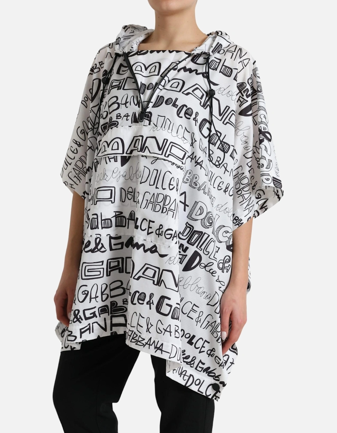 Logo Print Hooded Blouson T-Shirt Women - Black And White