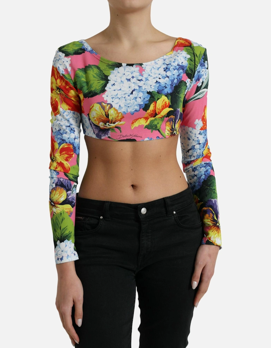 Floral Cropped Blouse Top with Long Sleeves and Back Zipper Closure, 7 of 6