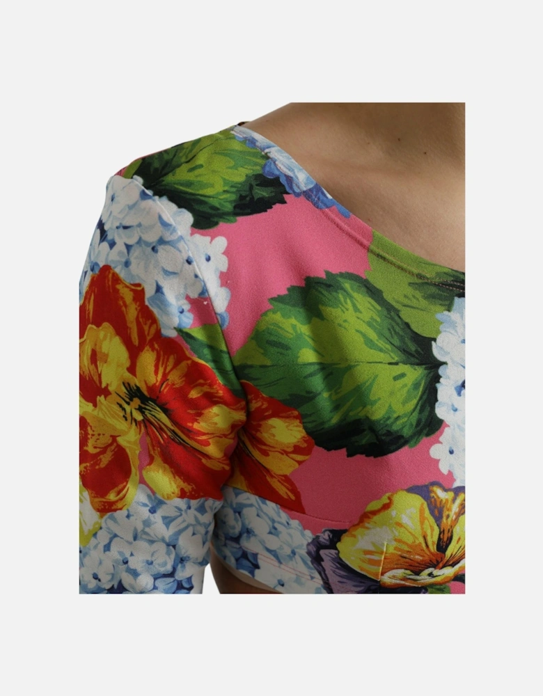 Floral Cropped Blouse Top with Long Sleeves and Back Zipper Closure