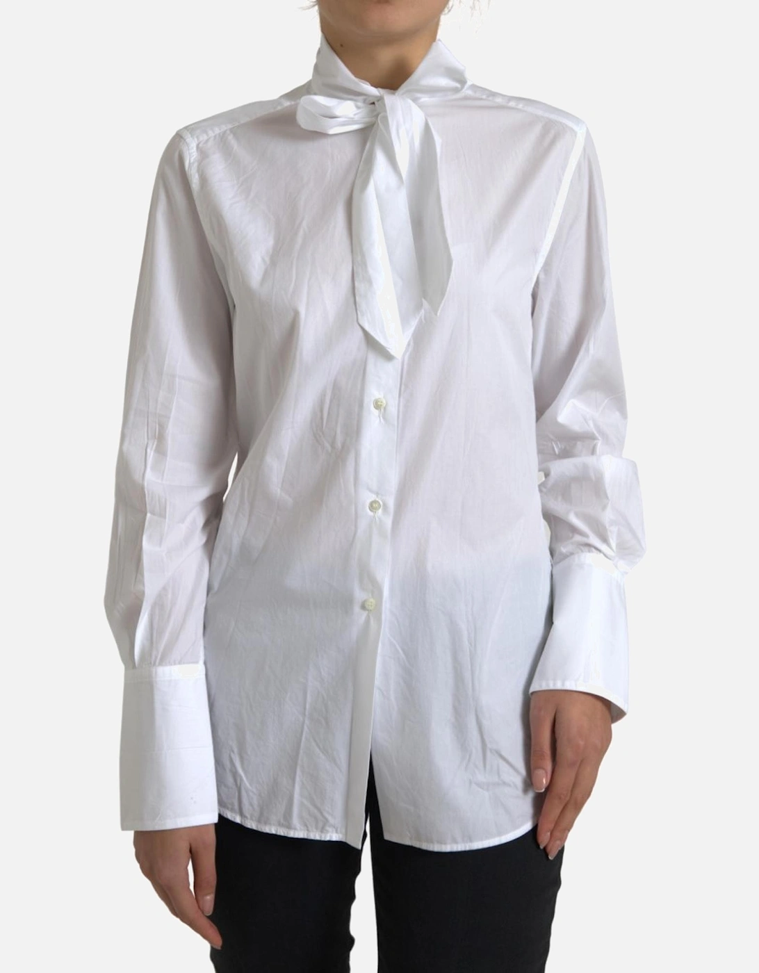 Tie Neck Shirt Long Sleeve Women - White, 7 of 6