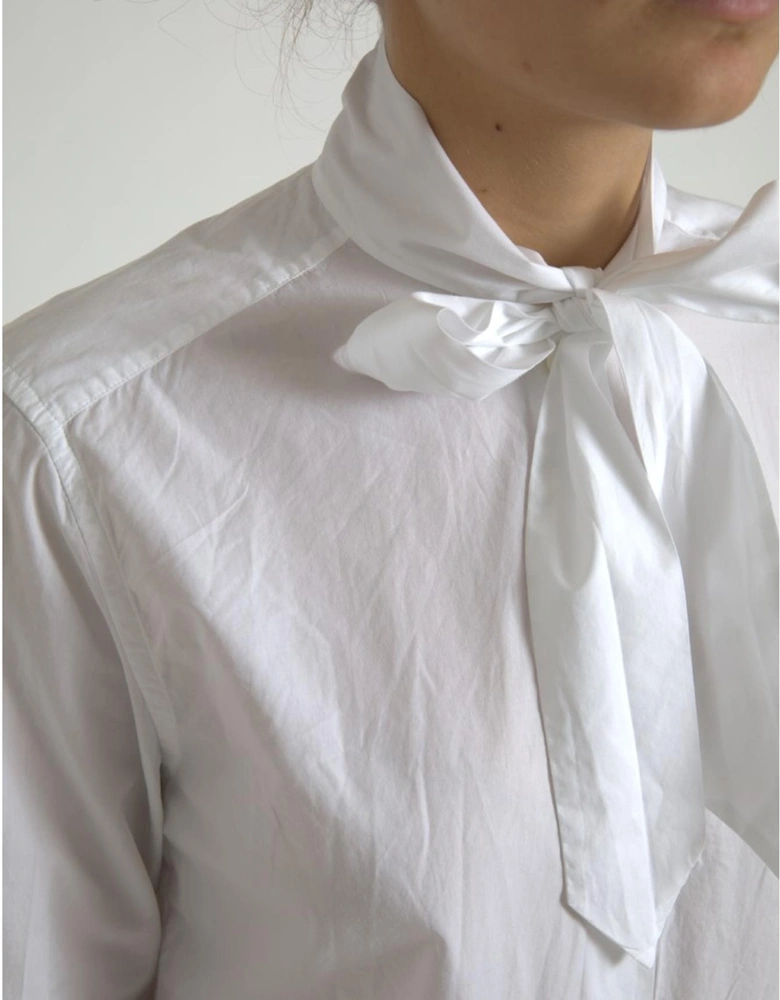 Tie Neck Shirt Long Sleeve Women - White