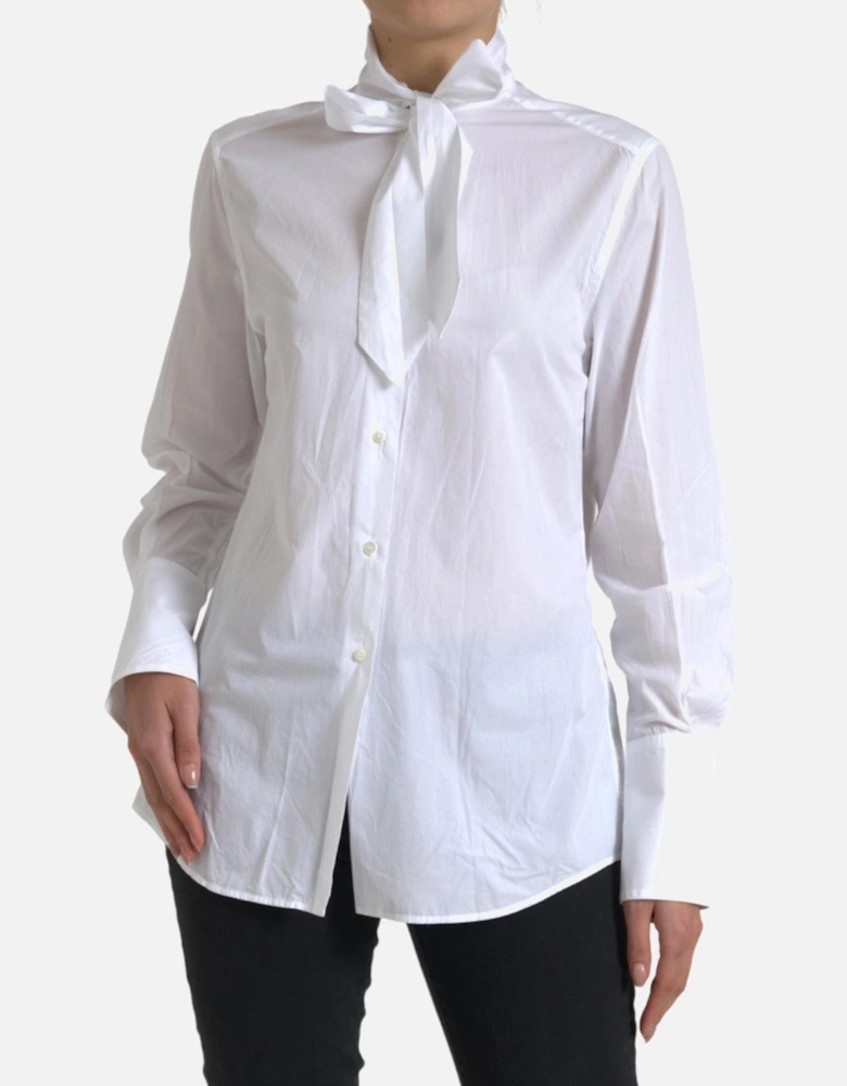 Tie Neck Shirt Long Sleeve Women - White