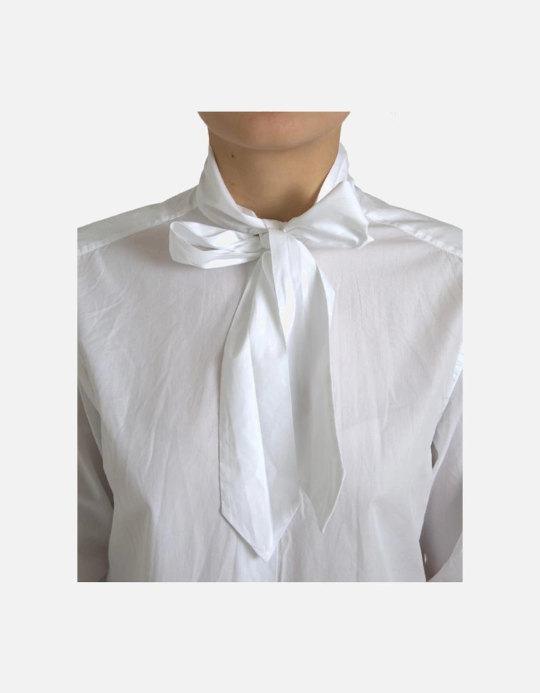 Tie Neck Shirt Long Sleeve Women - White