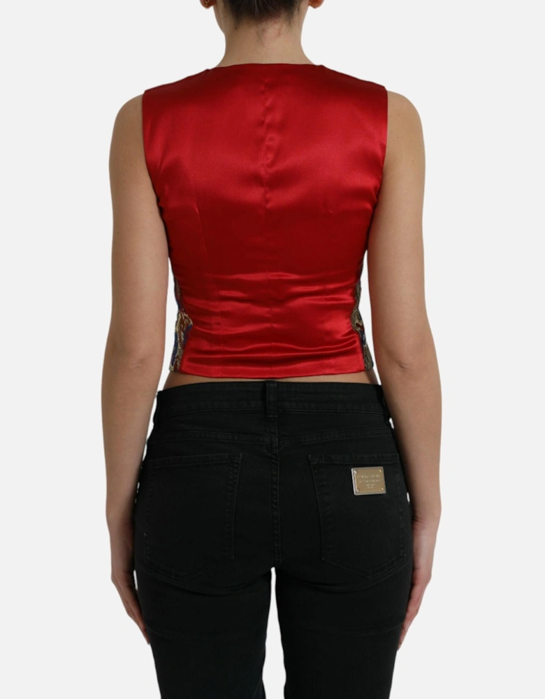 Floral Jacquard Sleeveless Waistcoat Vest Top Women - Multicolor