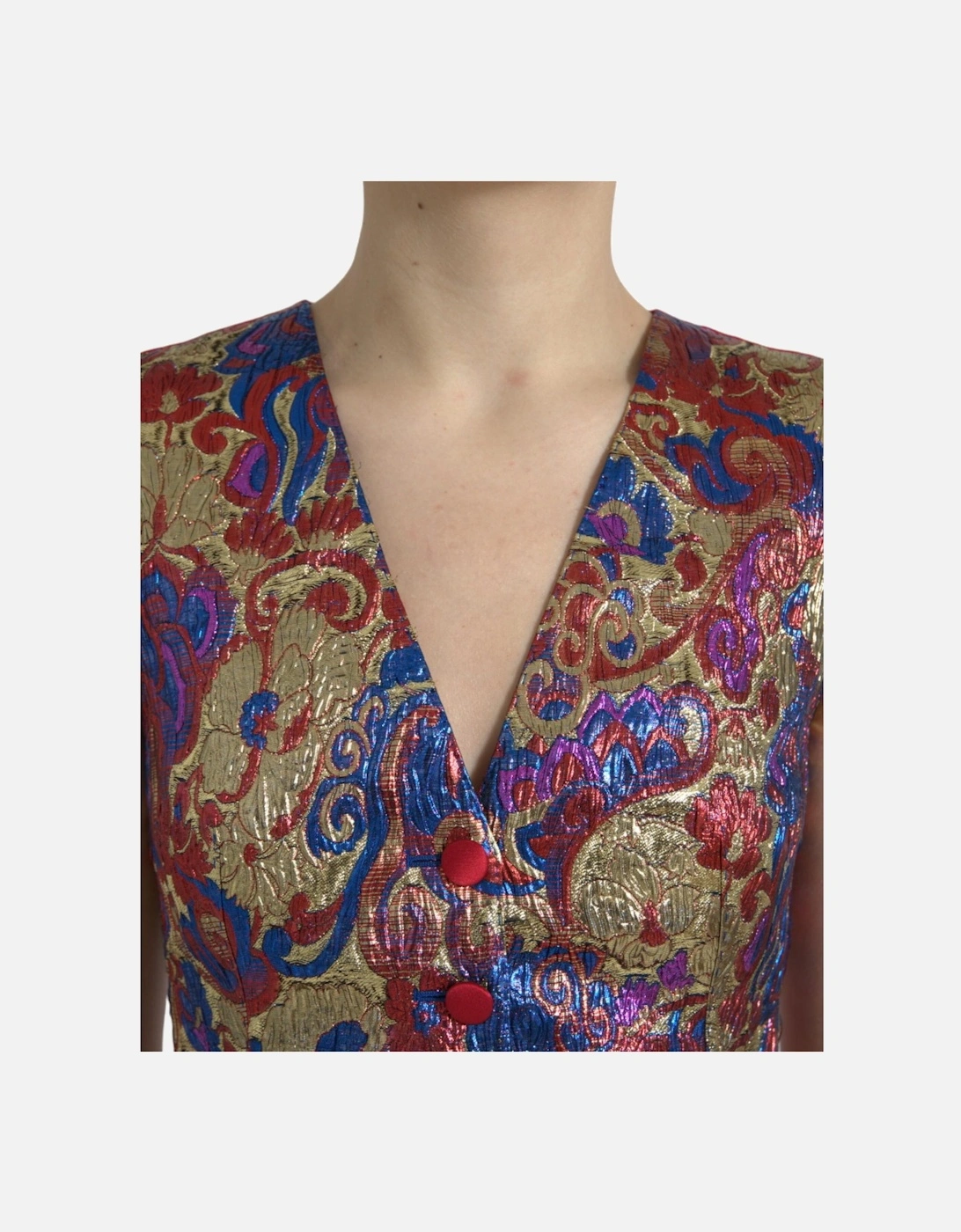 Floral Jacquard Sleeveless Waistcoat Vest Top Women - Multicolor