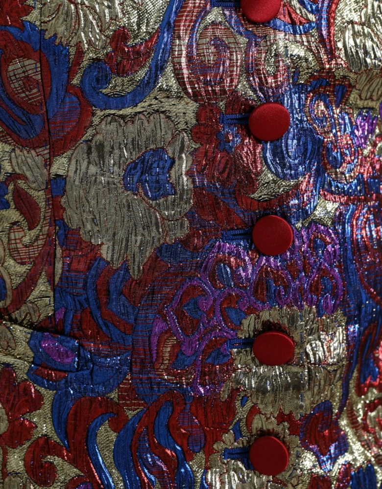Floral Jacquard Sleeveless Waistcoat Vest Top Women - Multicolor
