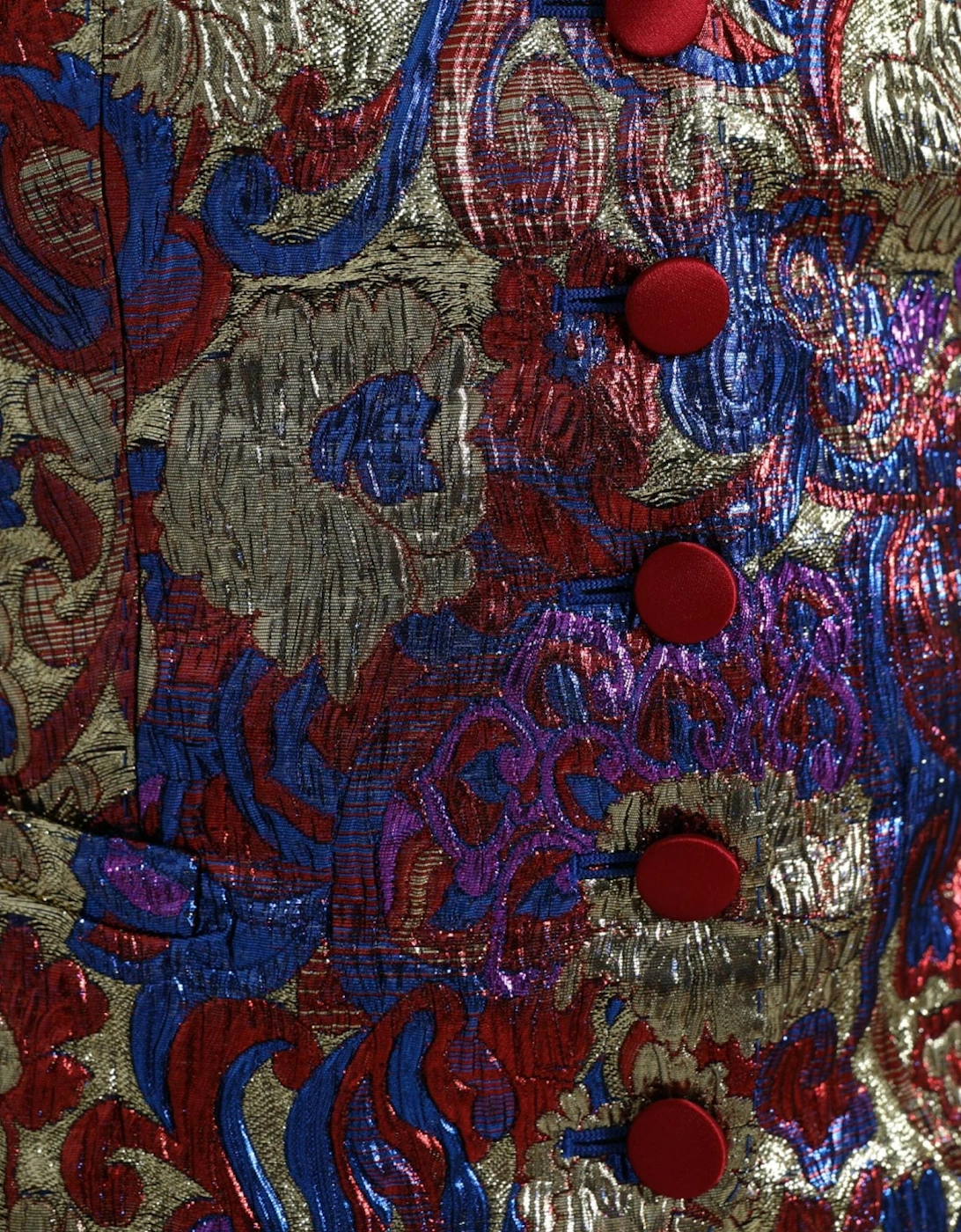 Floral Jacquard Sleeveless Waistcoat Vest Top Women - Multicolor