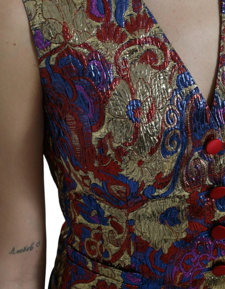 Floral Jacquard Sleeveless Waistcoat Vest Top Women - Multicolor