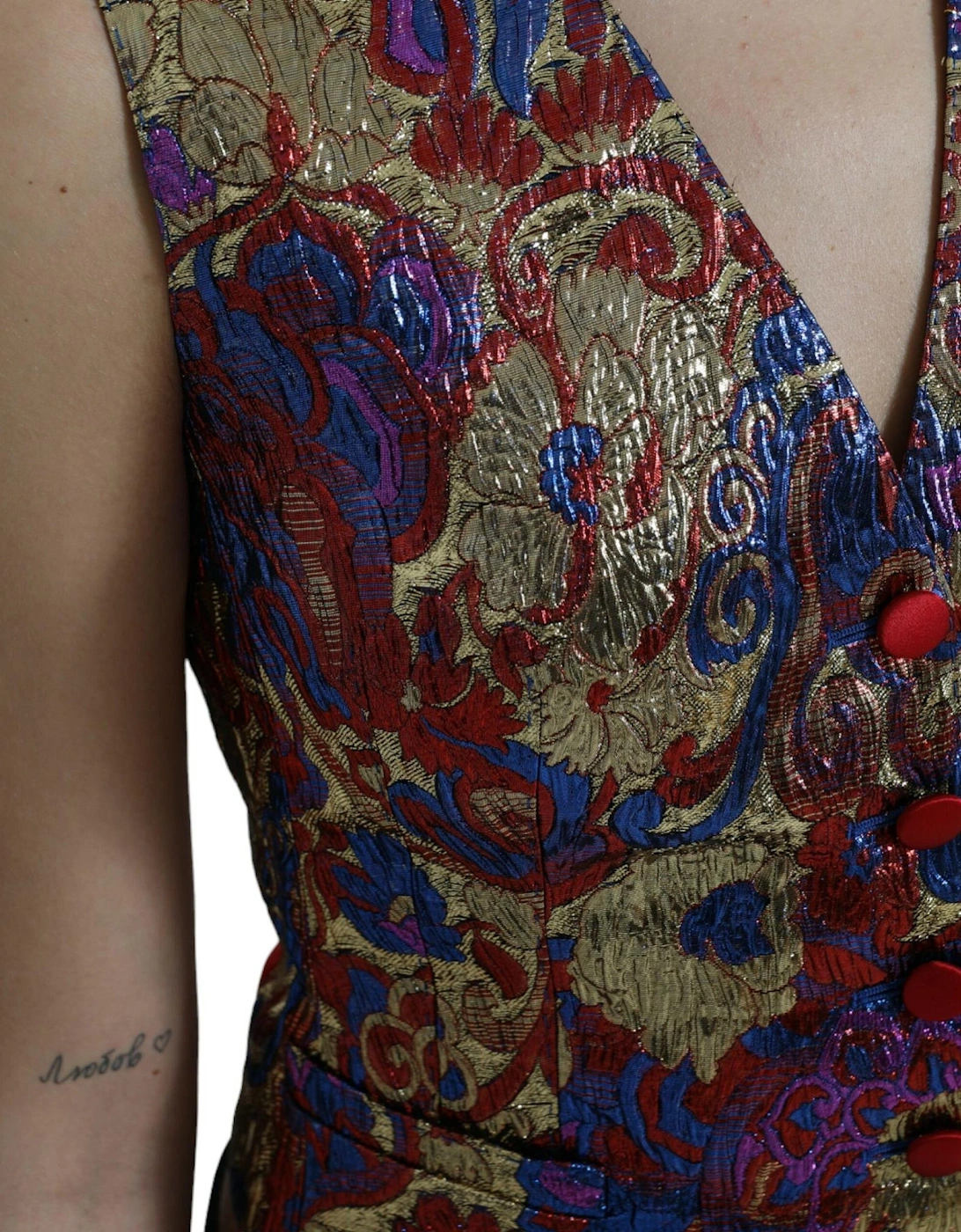 Floral Jacquard Sleeveless Waistcoat Vest Top Women - Multicolor