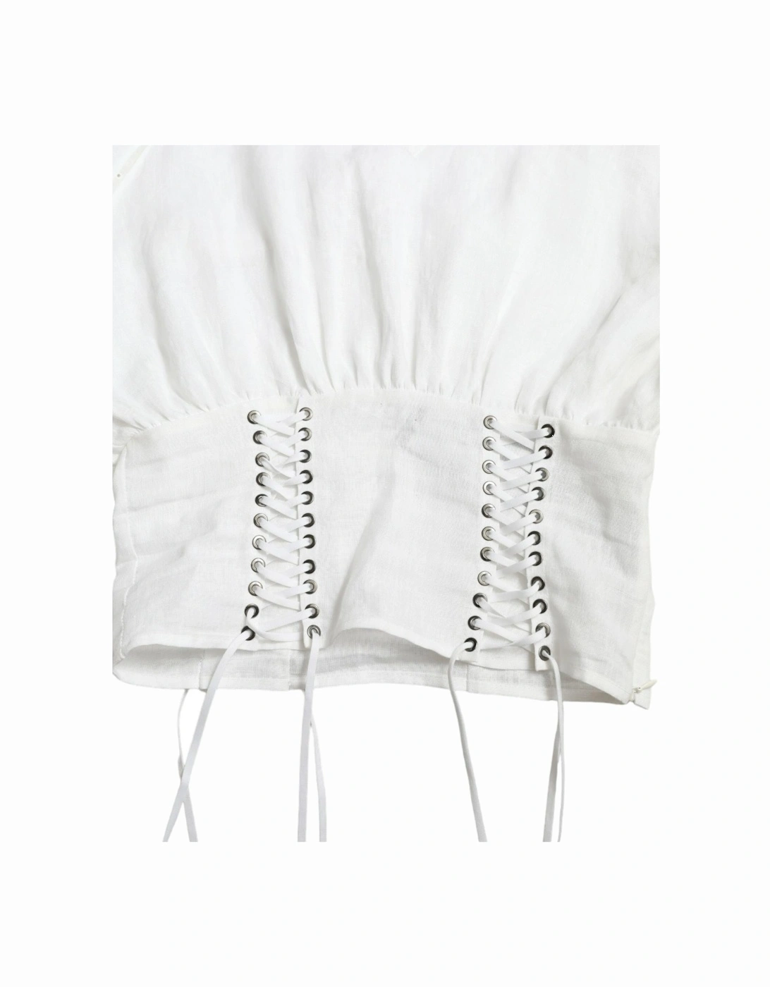 White Cotton Long Sleeve Corset Cropped Top with Lace-Up Closure.