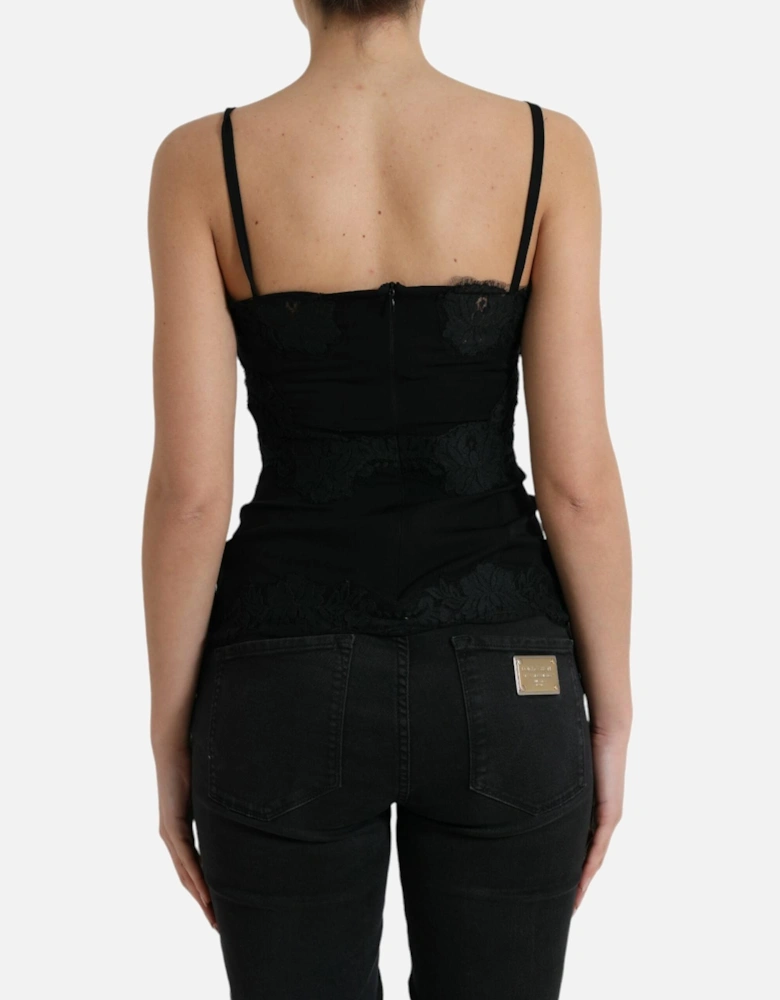 Stretch Lace Tank Top with Back Zipper Closure and Logo Details Women