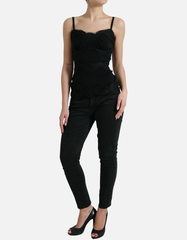 Stretch Lace Tank Top with Back Zipper Closure and Logo Details Women