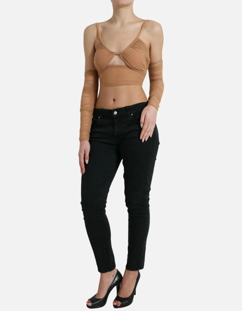 Long Sleeve Cropped Top with Back Zipper by Designer Label Women -