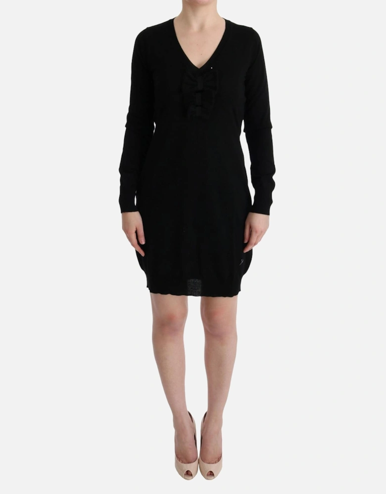 VNeck Mini Dress Long Sleeve Women - Black Dresses