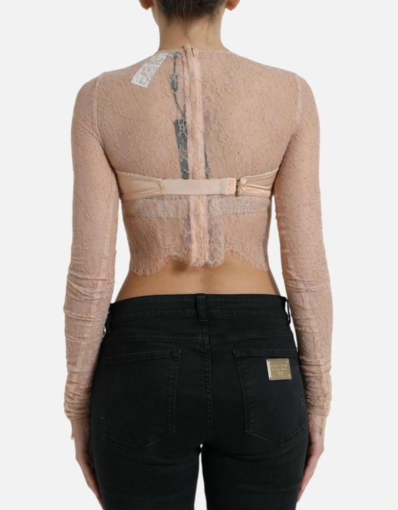 Lace Bustier Cropped Top with Back Zipper Closure and Logo Details.