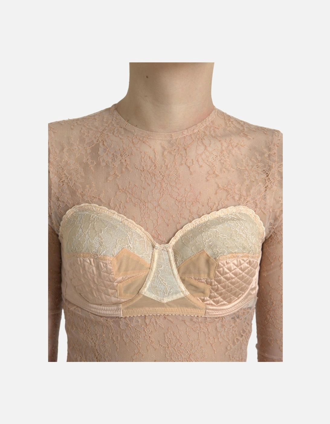 Lace Bustier Cropped Top with Back Zipper Closure and Logo Details.