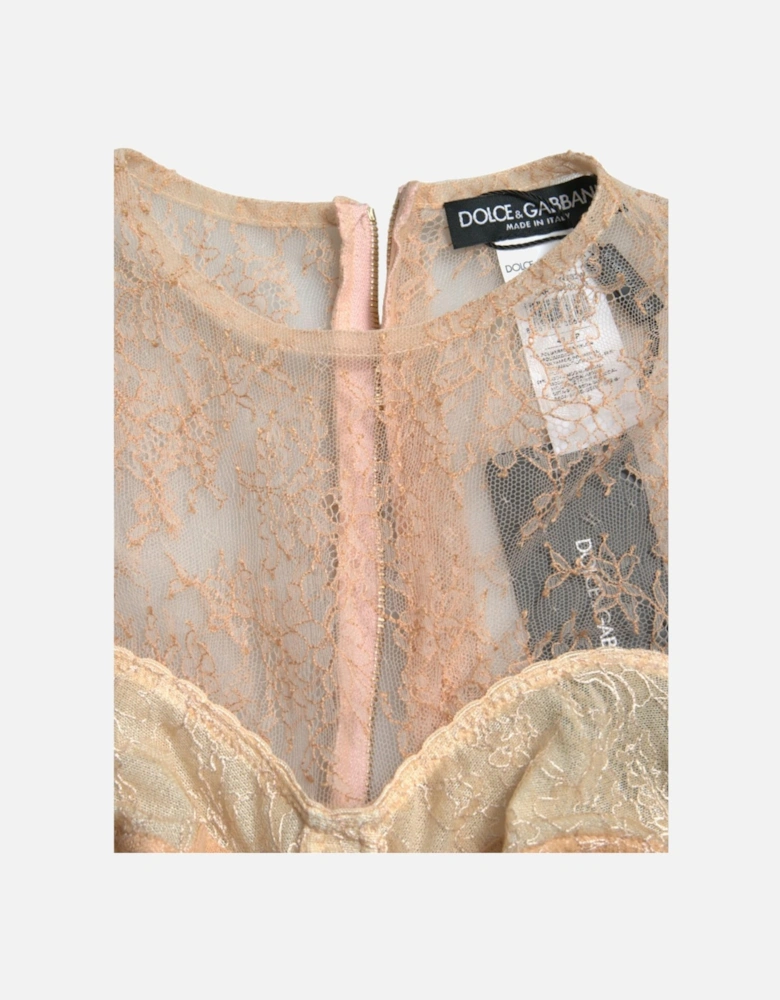 Lace Bustier Cropped Top with Back Zipper Closure and Logo Details.