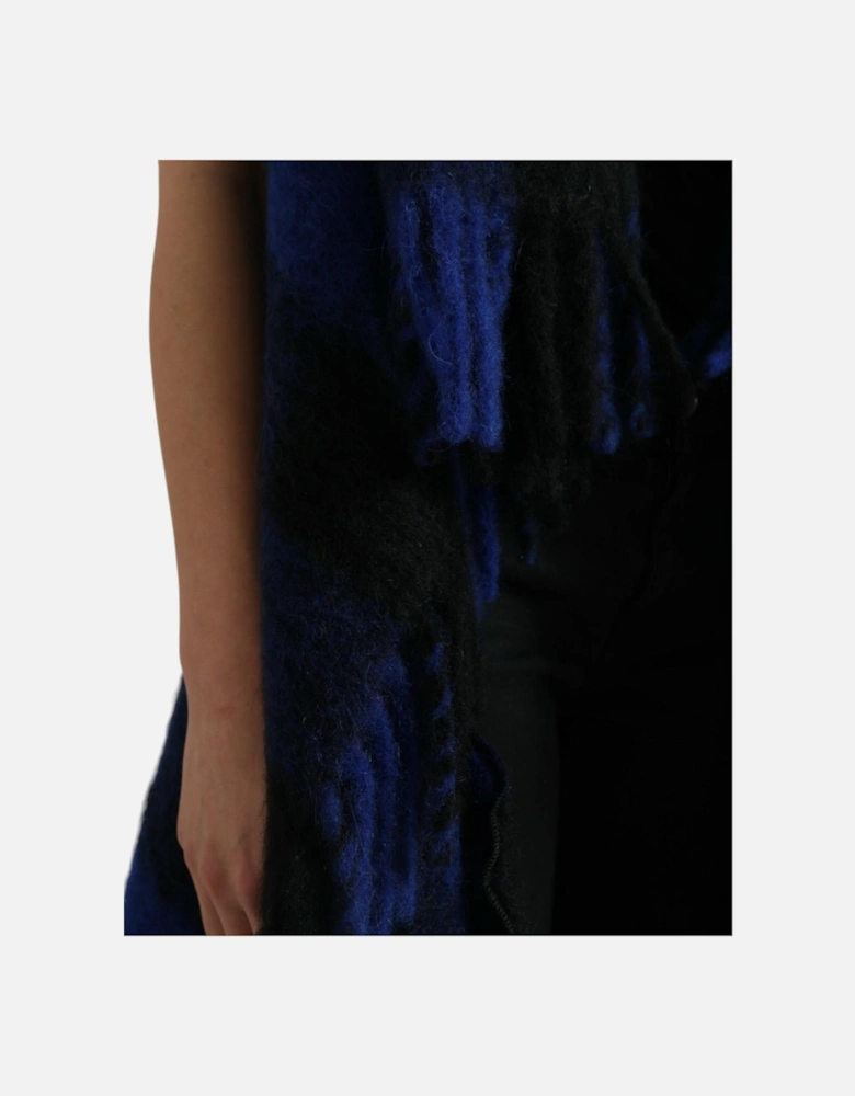 Sleeveless Poncho Cardigan Sweater with Buffalo Check Pattern and
