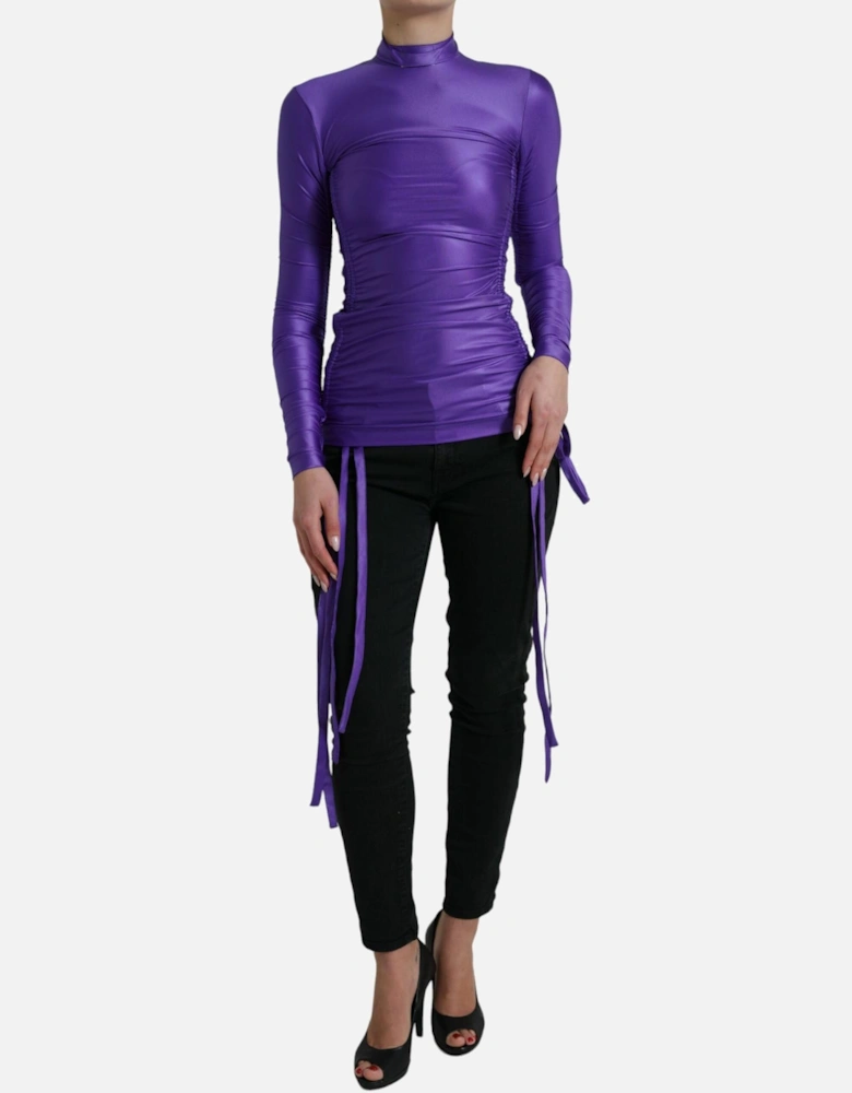 Long Sleeve Top with Back Zipper Closure and Drawstrings Women -