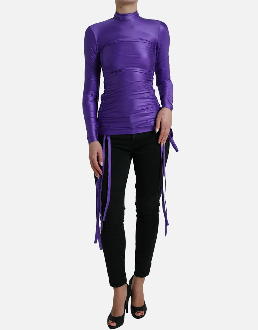 Long Sleeve Top with Back Zipper Closure and Drawstrings Women -