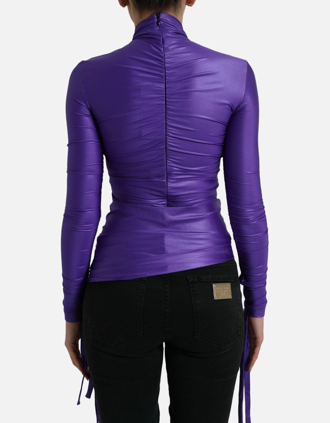 Long Sleeve Top with Back Zipper Closure and Drawstrings Women -
