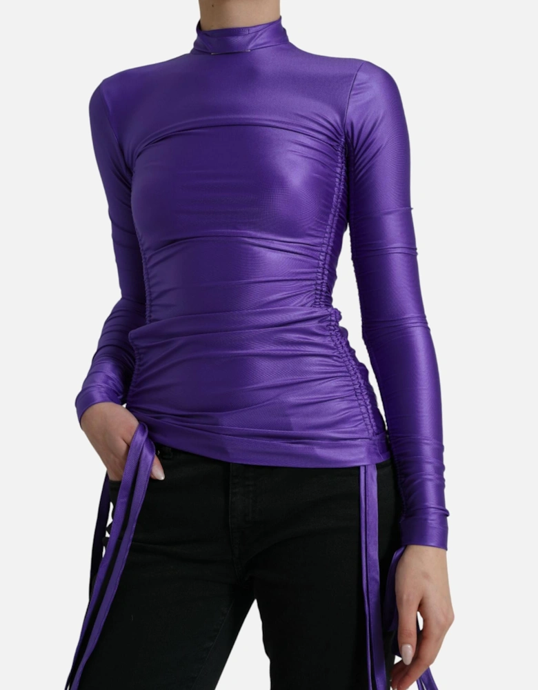 Long Sleeve Top with Back Zipper Closure and Drawstrings Women -