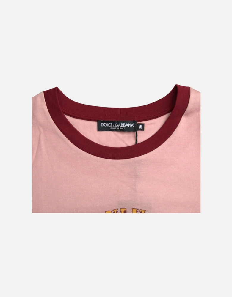 Short Sleeve Logo Print Crew Neck T-Shirt Women - Pink