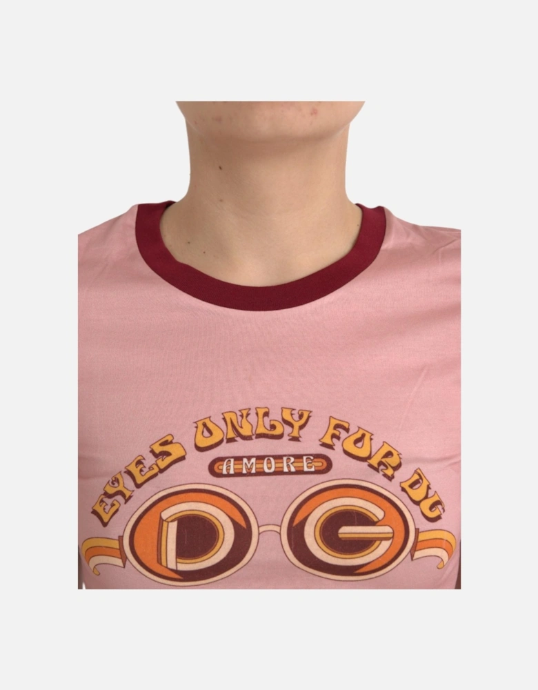 Short Sleeve Logo Print Crew Neck T-Shirt Women - Pink