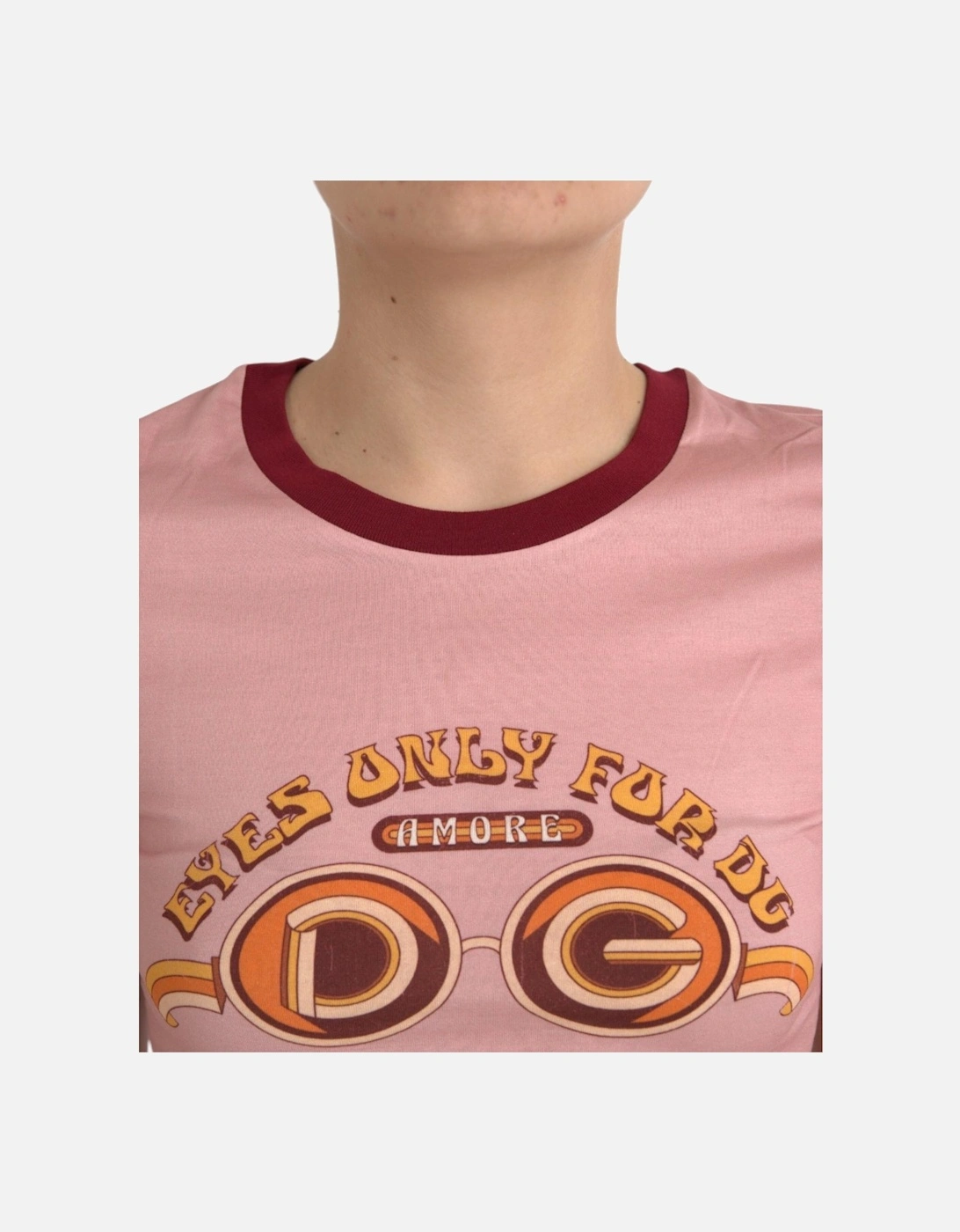 Short Sleeve Logo Print Crew Neck T-Shirt Women - Pink