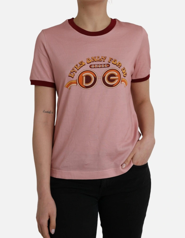 Short Sleeve Logo Print Crew Neck T-Shirt Women - Pink