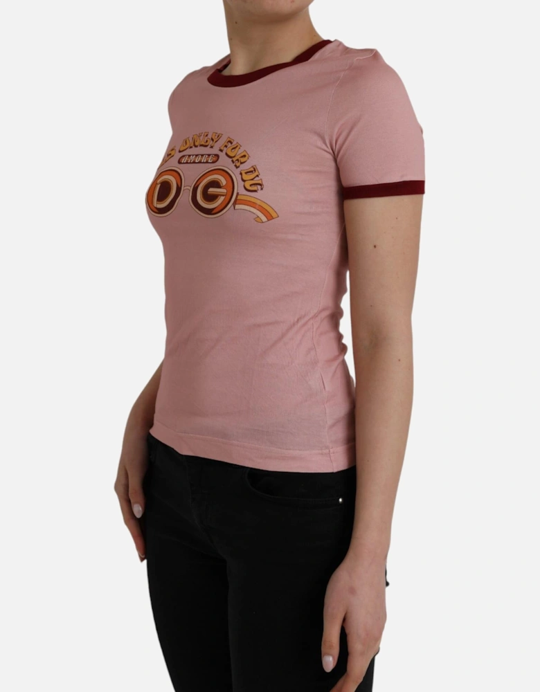 Short Sleeve Logo Print Crew Neck T-Shirt Women - Pink