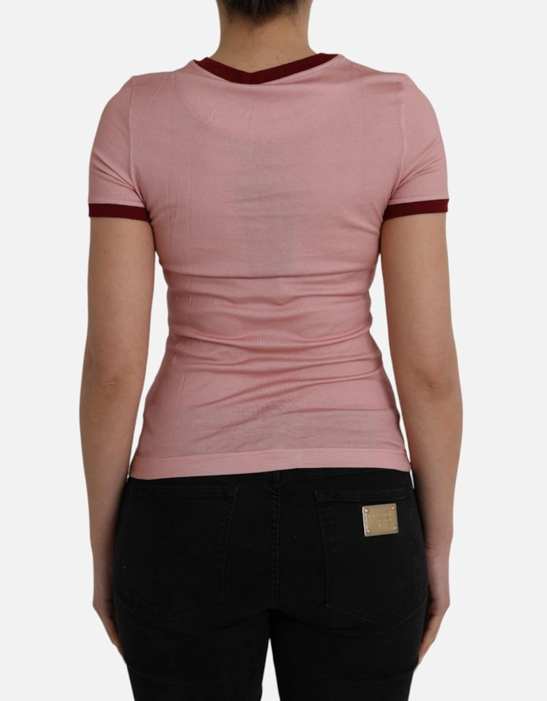 Short Sleeve Logo Print Crew Neck T-Shirt Women - Pink