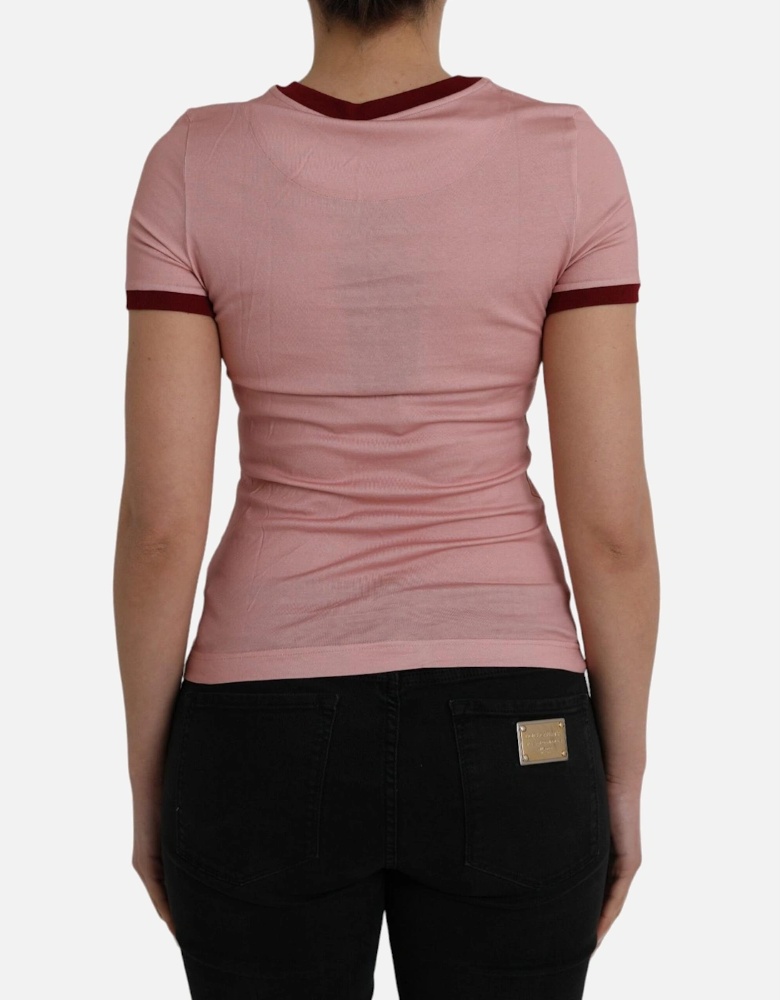 Short Sleeve Logo Print Crew Neck T-Shirt Women - Pink