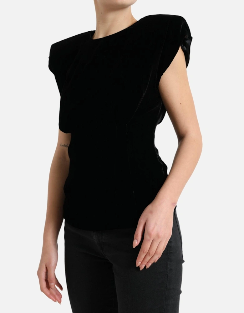 Velvet Padded Shoulder Top Women - Black T-Shirts