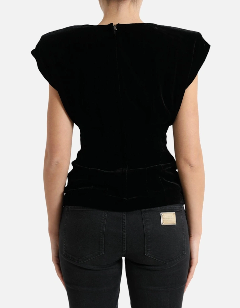 Velvet Padded Shoulder Top Women - Black T-Shirts