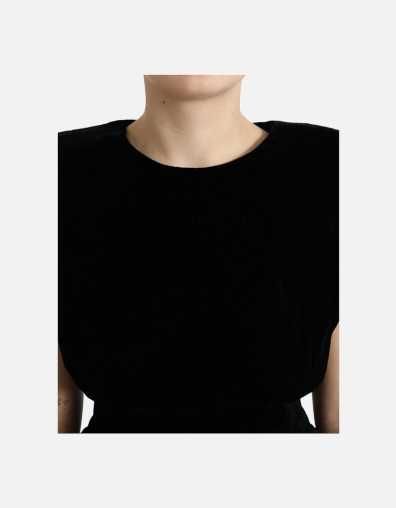 Velvet Padded Shoulder Top Women - Black T-Shirts